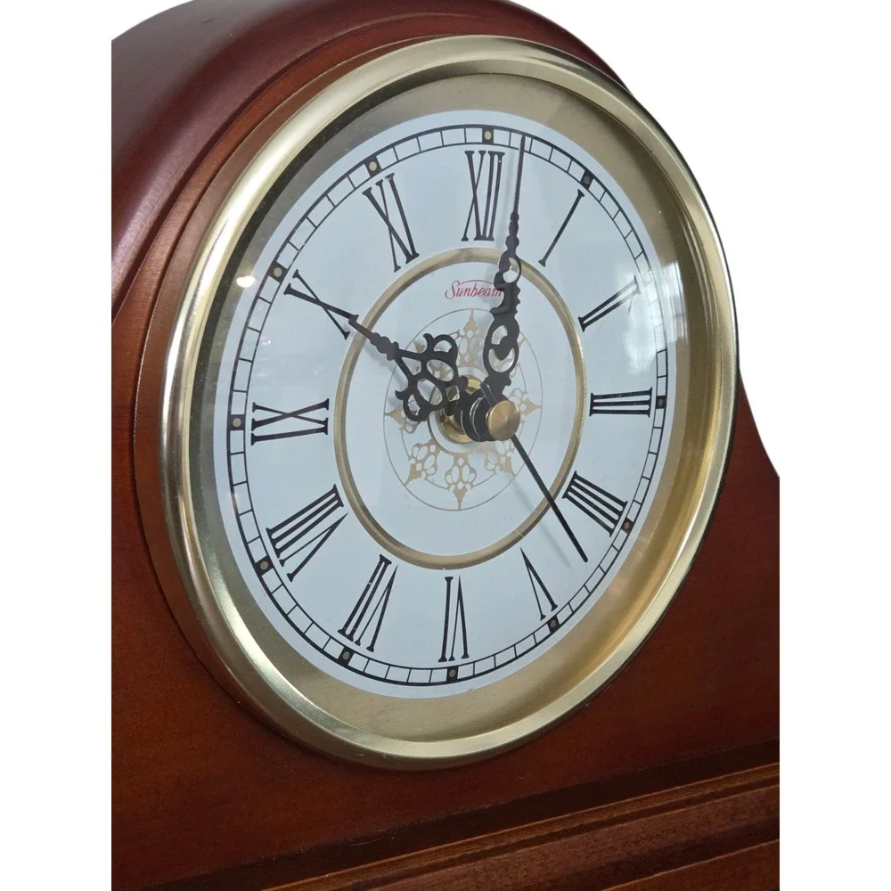 Vintage Sunbeam Oster Gold Elegant Mantel Clock Quartz Cherry Wood #88634 WORKS